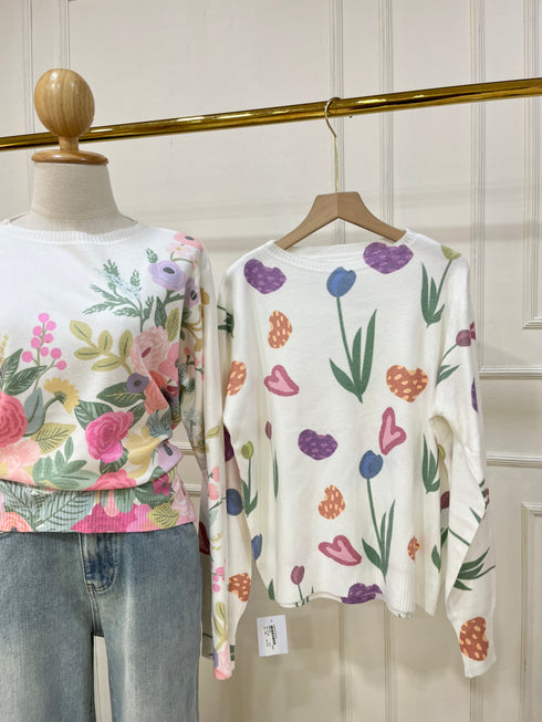 Winter Knitted Floral Print Pullover